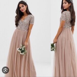 Maya Gold Sequin Maxi Dress with tags